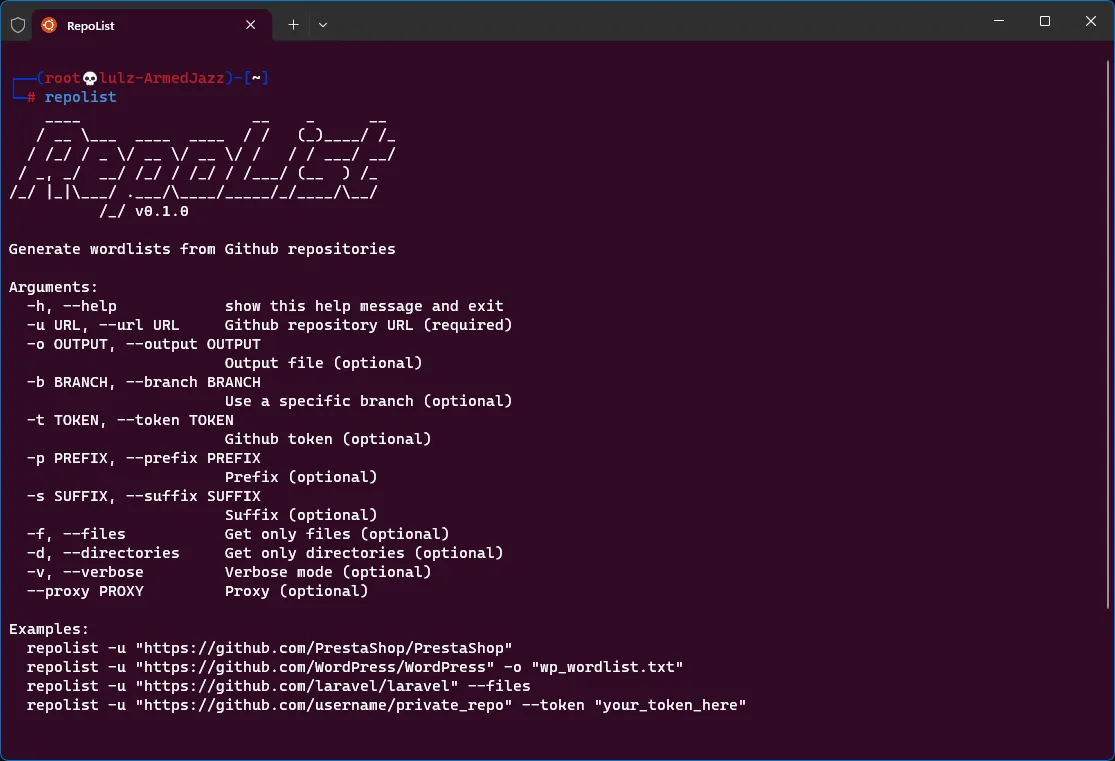 Screenshot of repolist